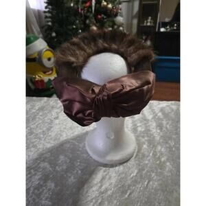 Vintage Faux Fur and Satin Bow Hat Head Pieces with Netting Cap